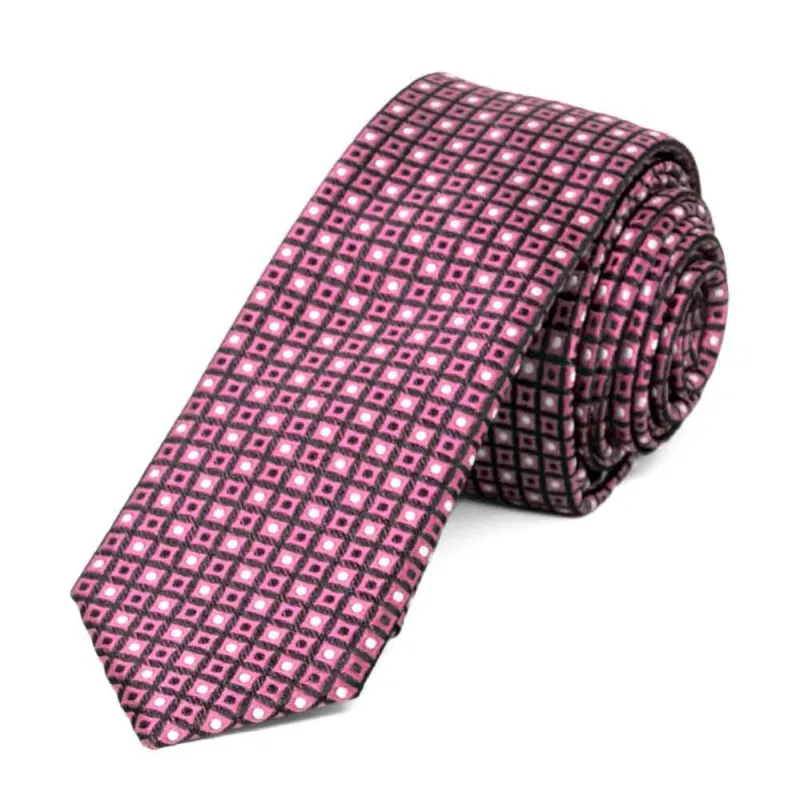 Dark Pink Connect the Dots Skinny Necktie, 2" Width sold by TieMart