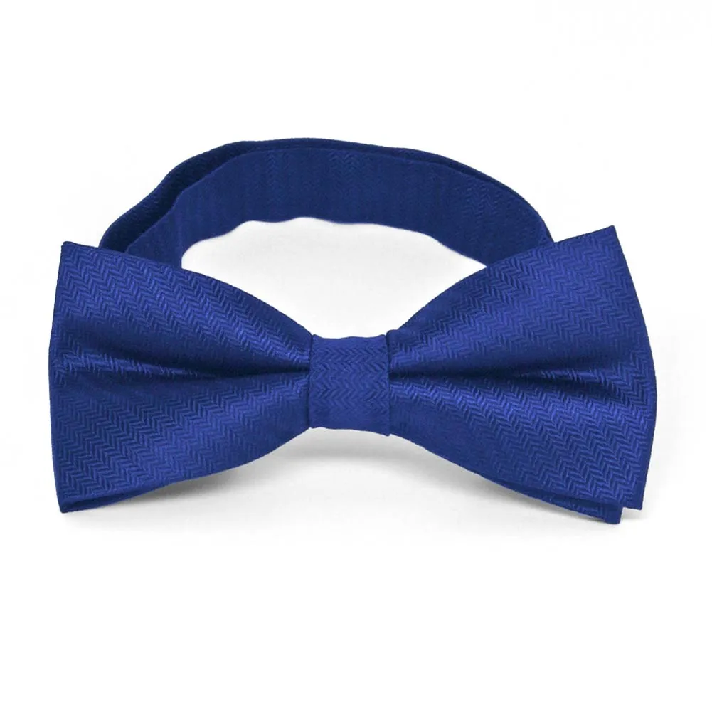 Sapphire Blue Herringbone Silk Bow Tie sold by TieMart