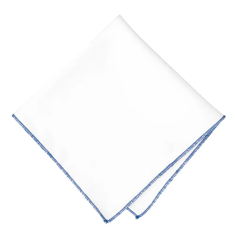 Blue Tipped White Pocket Square sold by TieMart