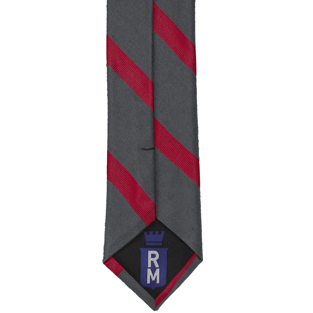 Dark Gray and Red Striped Cotton/Silk Slim Necktie, 2.5" Width sold by TieMart product image thumbnail 4