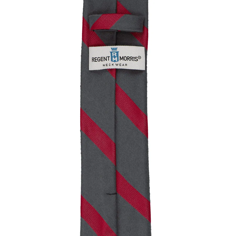 Dark Gray and Red Striped Cotton/Silk Slim Necktie, 2.5" Width sold by TieMart product image thumbnail 3