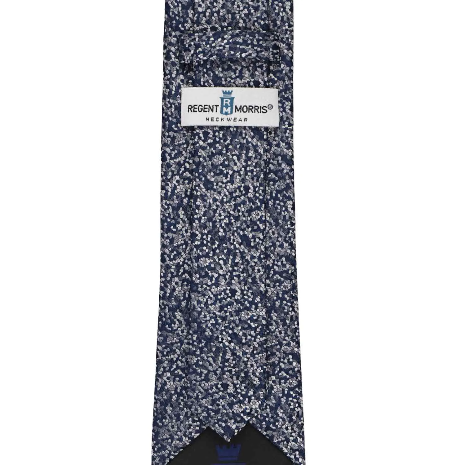 Navy Blue and Silver Architect Pebble Pattern Silk Narrow Necktie, 3" Width sold by TieMart product image thumbnail 3