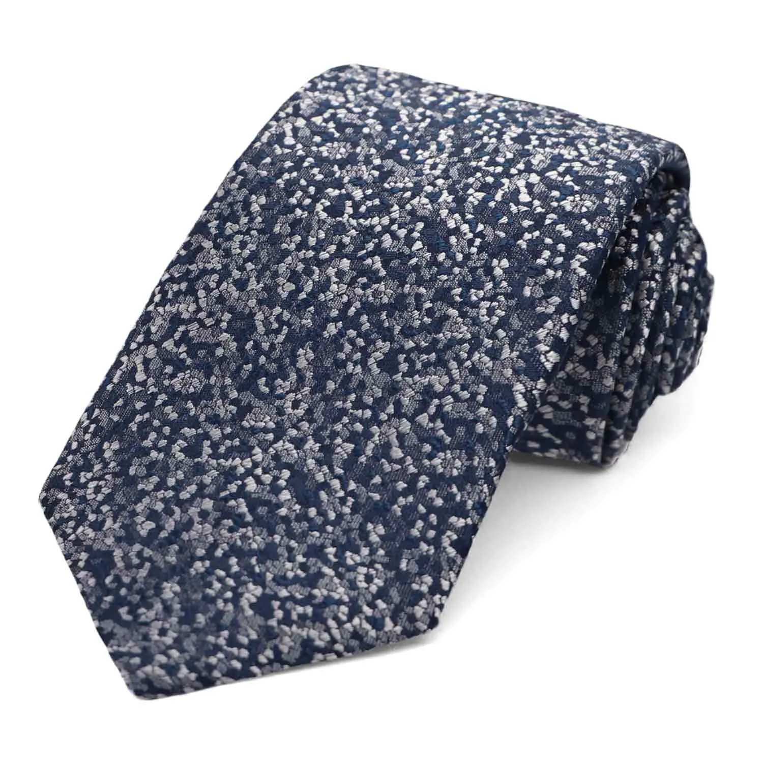 Navy Blue and Silver Architect Pebble Pattern Silk Narrow Necktie, 3" Width sold by TieMart