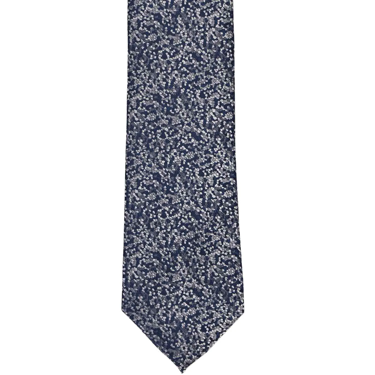 Navy Blue and Silver Architect Pebble Pattern Silk Narrow Necktie, 3" Width sold by TieMart product image thumbnail 2