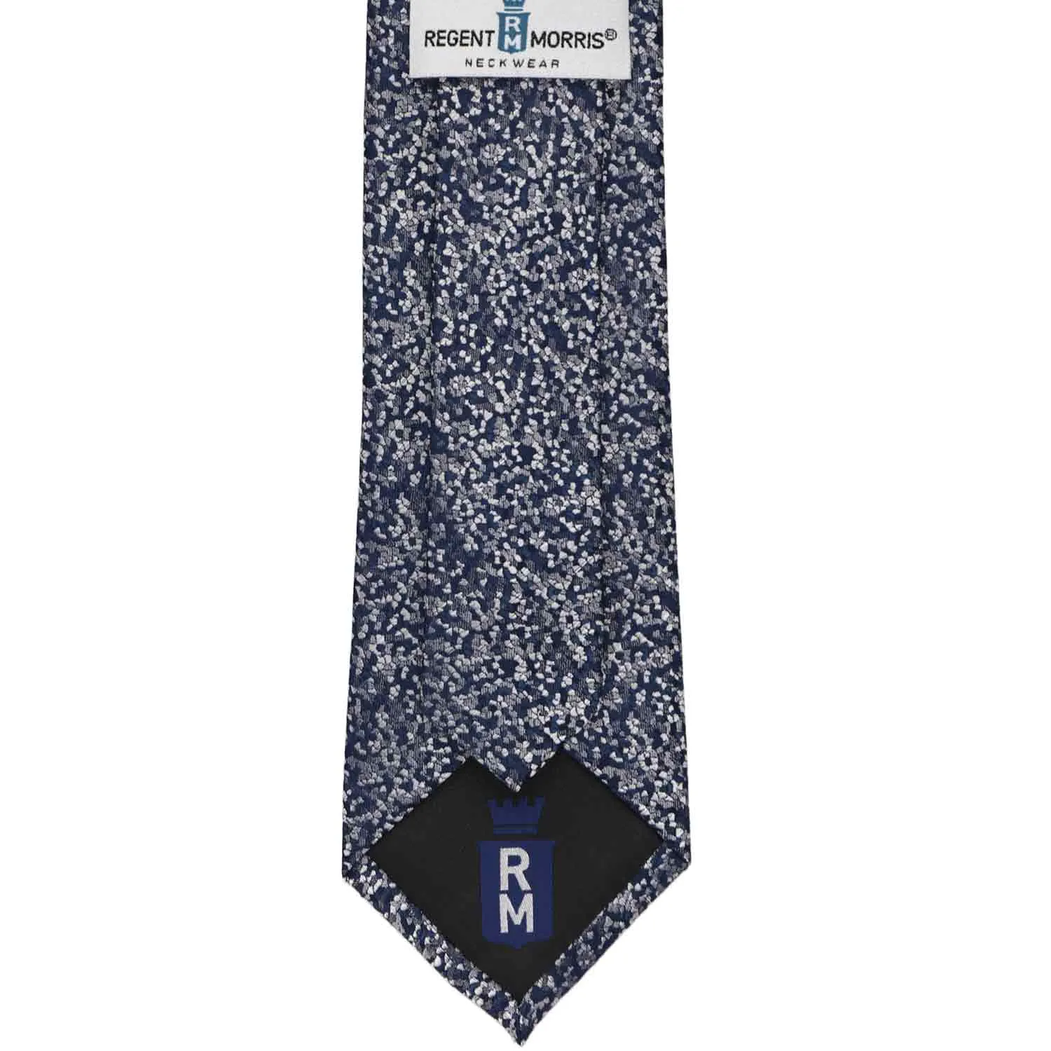 Navy Blue and Silver Architect Pebble Pattern Silk Narrow Necktie, 3" Width sold by TieMart product image thumbnail 4
