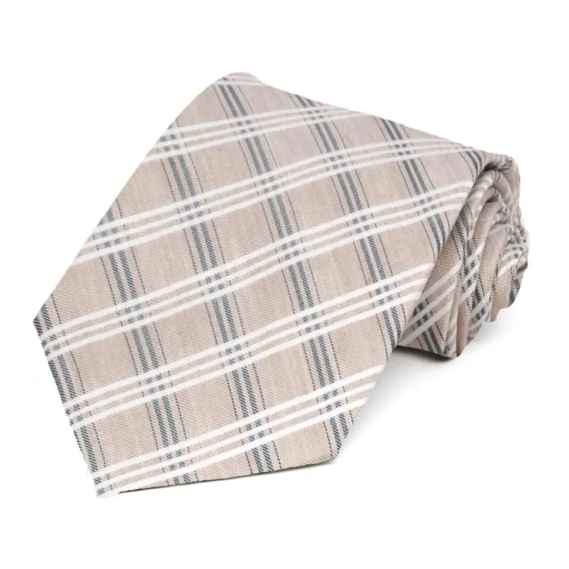 Beige Cabinet Plaid Linen/Silk Necktie sold by TieMart