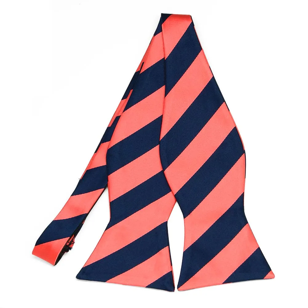 Bright Coral and Navy Blue Striped Self-Tie Bow Tie sold by TieMart