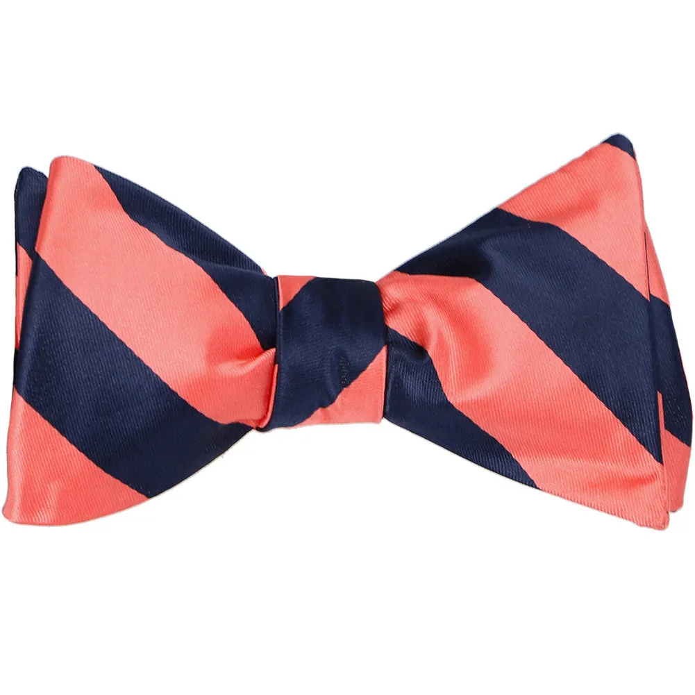 Bright Coral and Navy Blue Striped Self-Tie Bow Tie sold by TieMart product image thumbnail 2