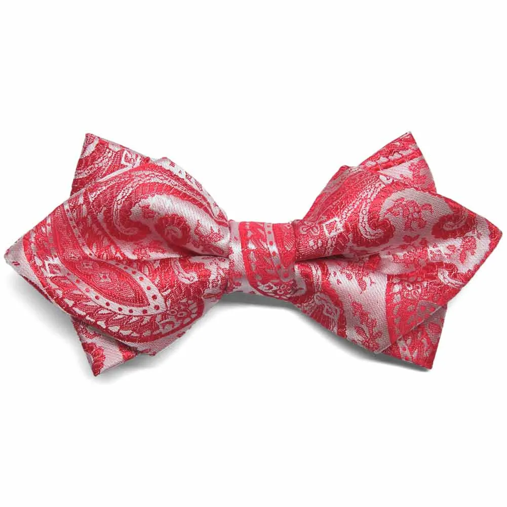 Red Clara Paisley Diamond Tip Bow Tie sold by TieMart