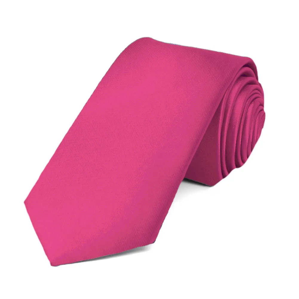 Fuchsia Slim Solid Color Necktie, 2.5" Width sold by TieMart