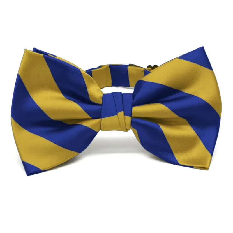Royal Blue and Gold Striped Bow Tie sold by TieMart