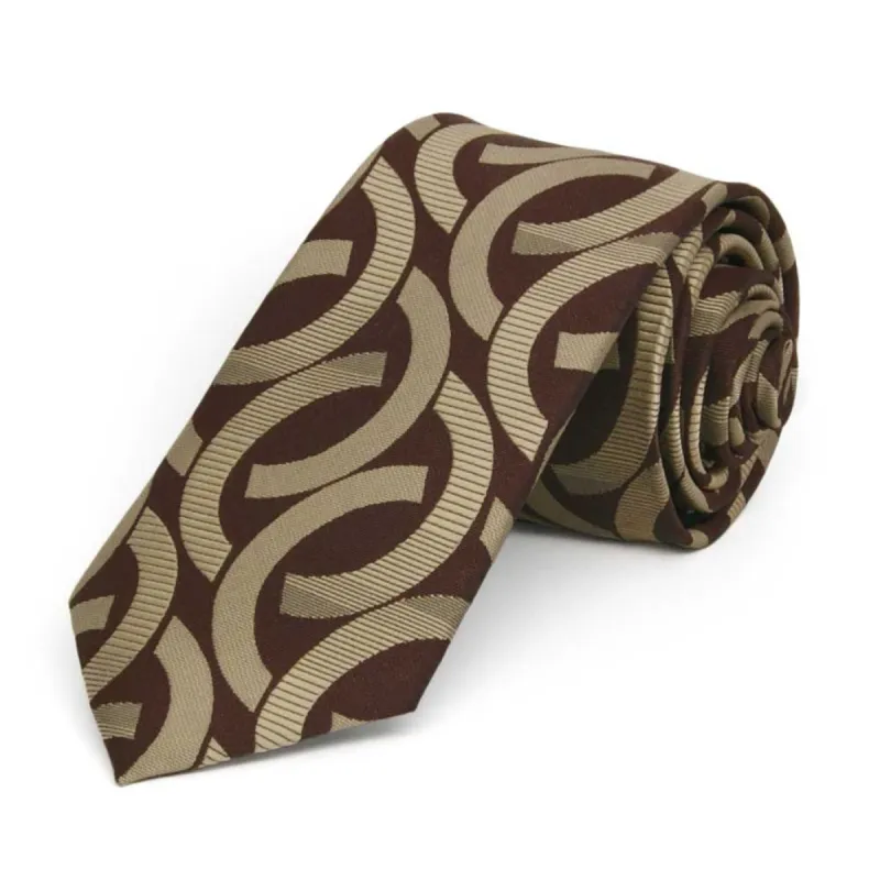 Chocolate Brown Kay Link Pattern Slim Necktie, 2.5" Width sold by TieMart