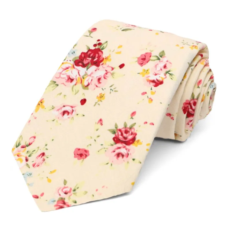 Ivory and Pink Pomona Floral Tie sold by TieMart