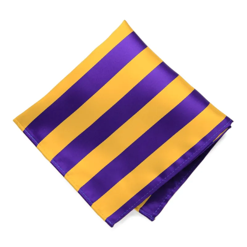 Dark Purple and Golden Yellow Striped Pocket Square sold by TieMart