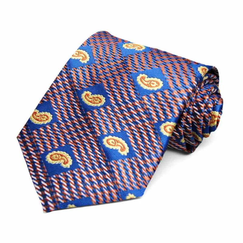 Royal Blue and Orange Churchill Paisley Necktie sold by TieMart
