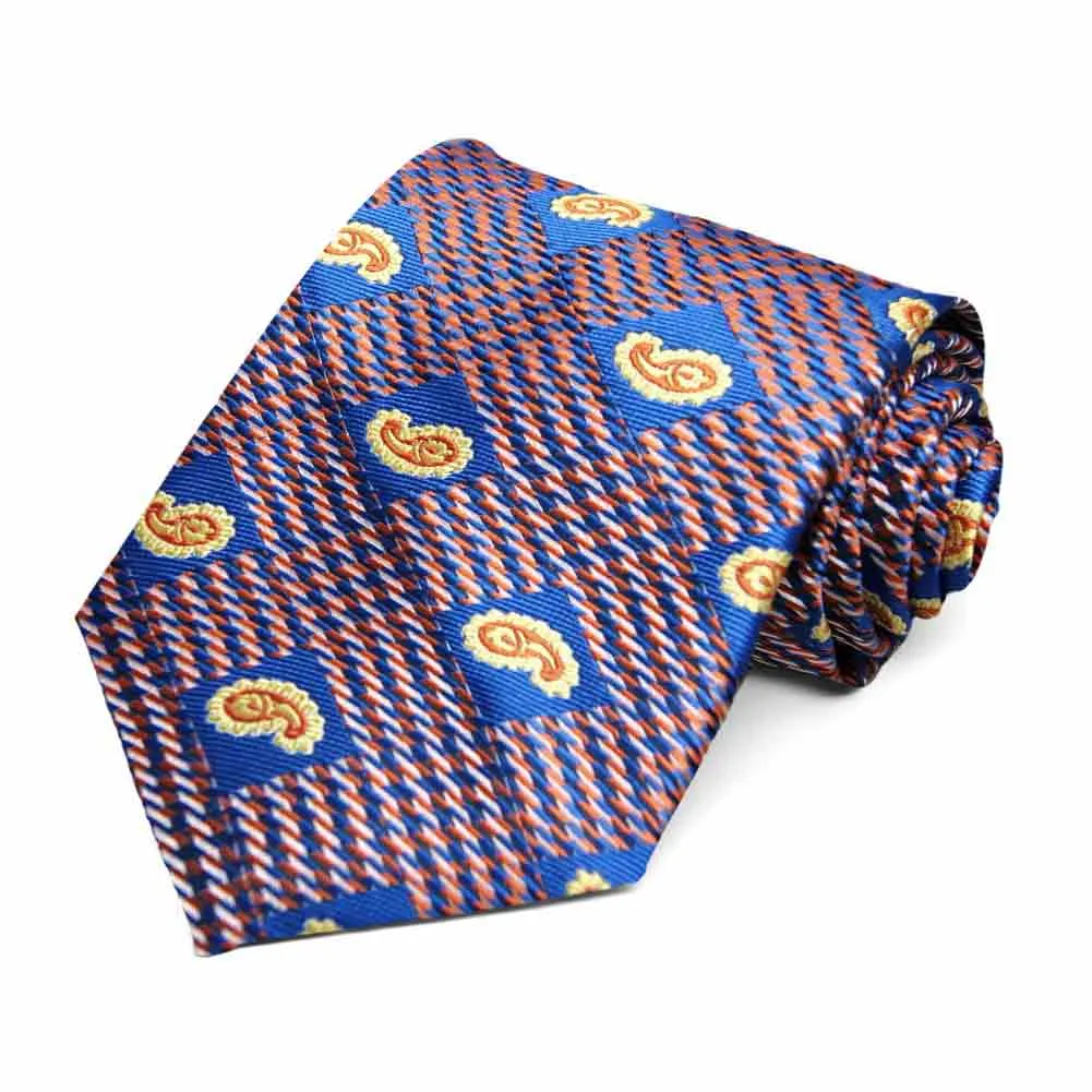 Royal Blue and Orange Churchill Paisley Necktie sold by TieMart