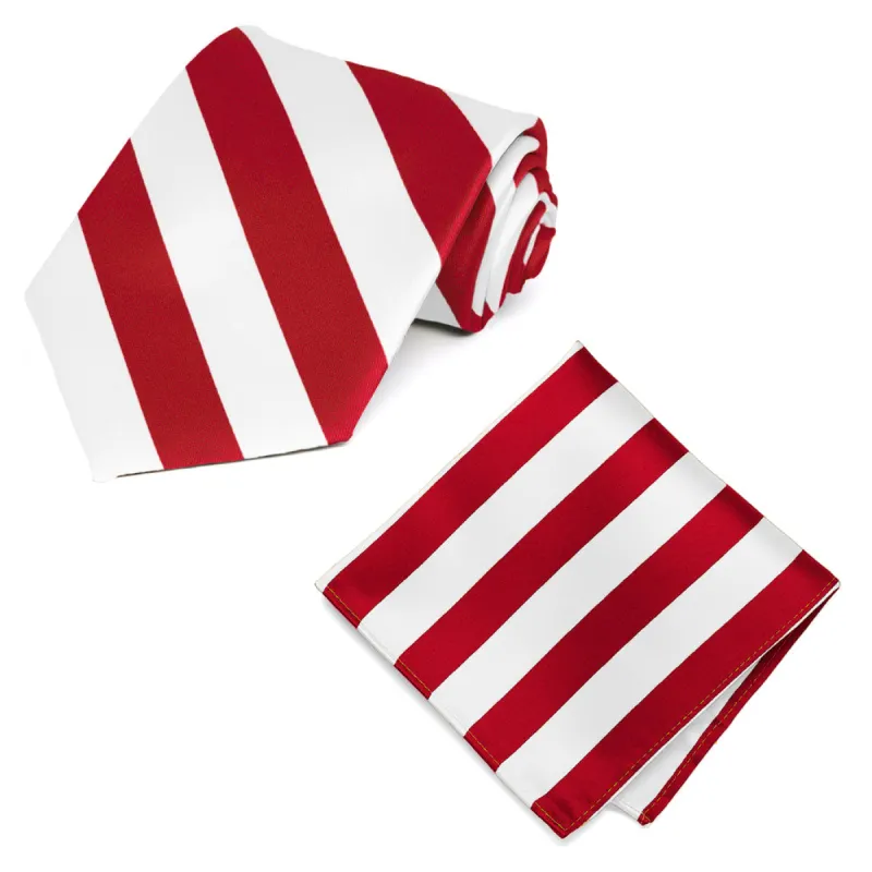 Red and White Striped Tie and Pocket Square Set sold by TieMart