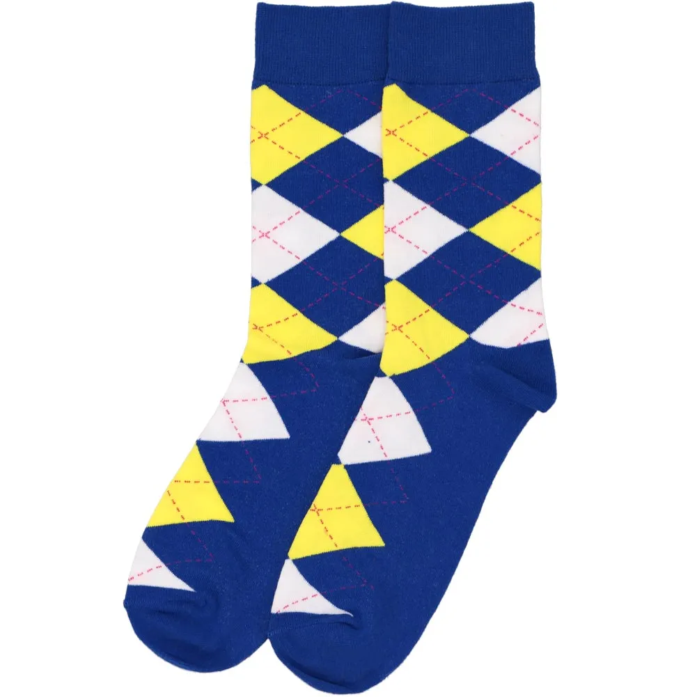 Men's Royal Blue and Yellow Argyle Socks sold by TieMart product image thumbnail 3