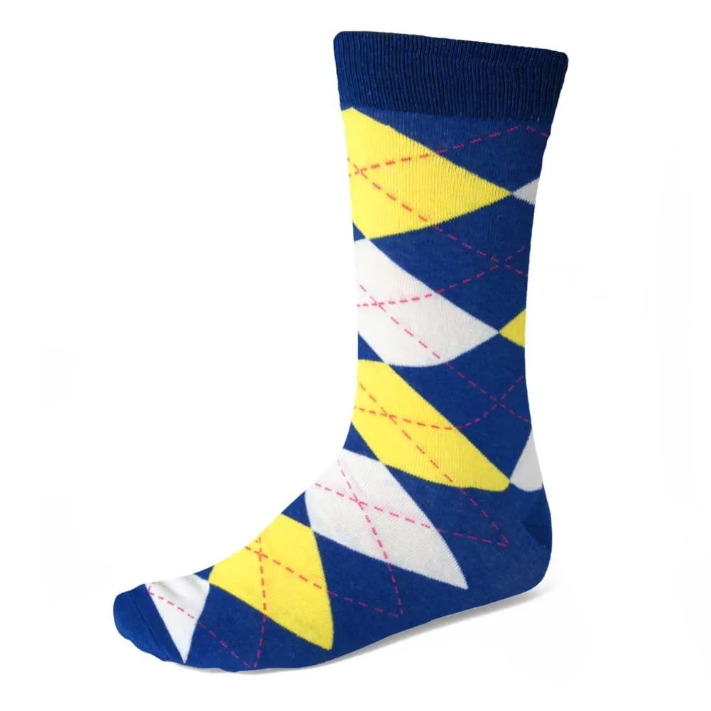 Men's Royal Blue and Yellow Argyle Socks sold by TieMart