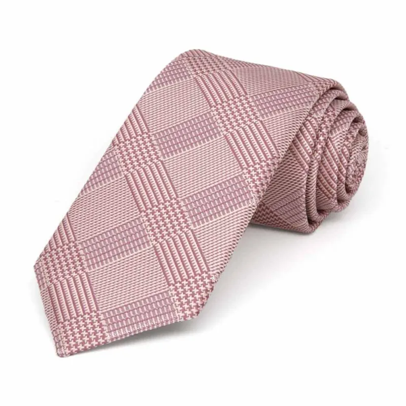 Cameo Pink Michael Glen Plaid Slim Necktie, 2.5" Width sold by TieMart