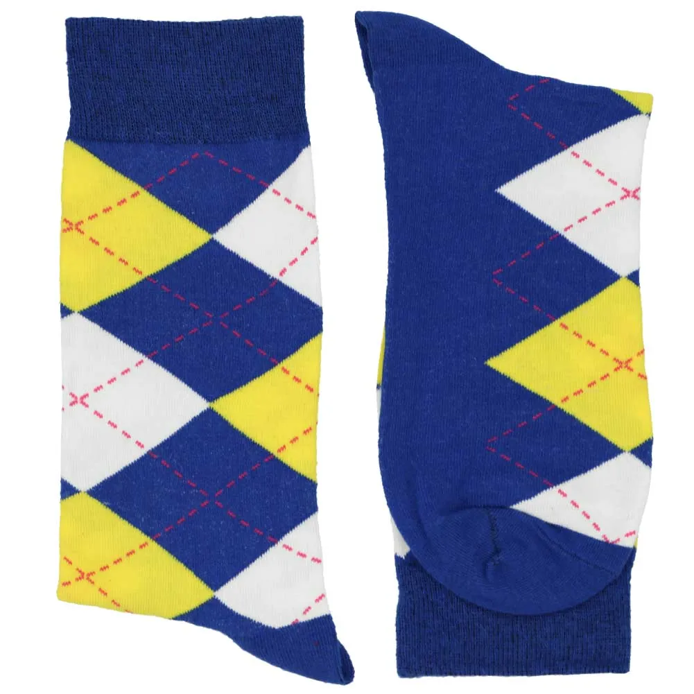 Men's Royal Blue and Yellow Argyle Socks sold by TieMart product image thumbnail 2