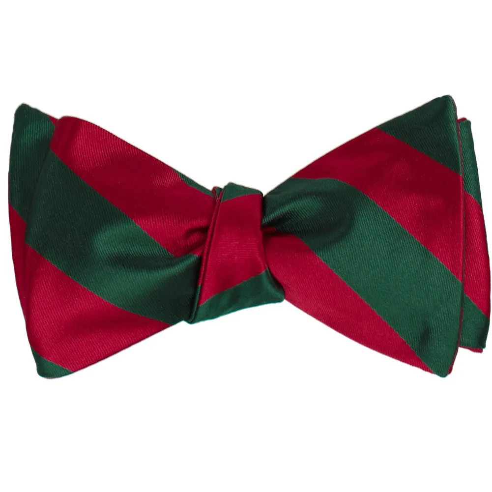 Crimson Red and Hunter Green Striped Self-Tie Bow Tie sold by TieMart product image thumbnail 2