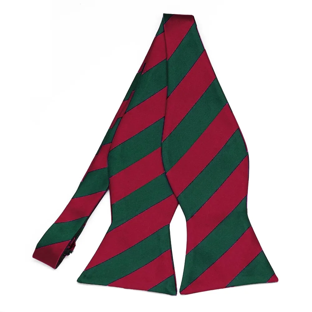 Crimson Red and Hunter Green Striped Self-Tie Bow Tie sold by TieMart