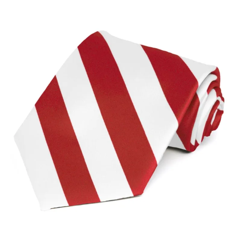 Red and White Extra Long Striped Tie sold by TieMart