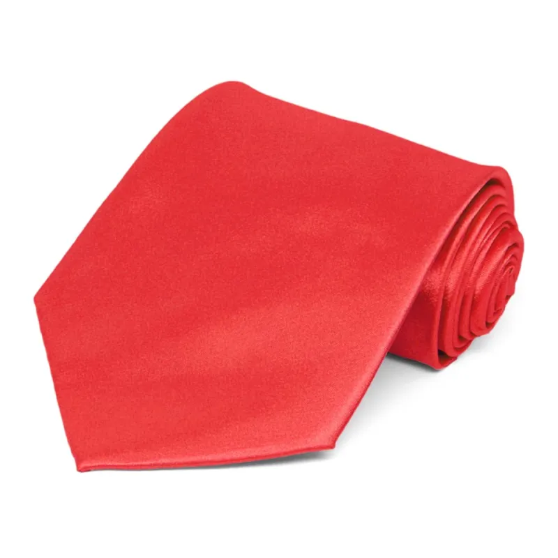 Poppy Red Extra Long Solid Color Necktie sold by TieMart