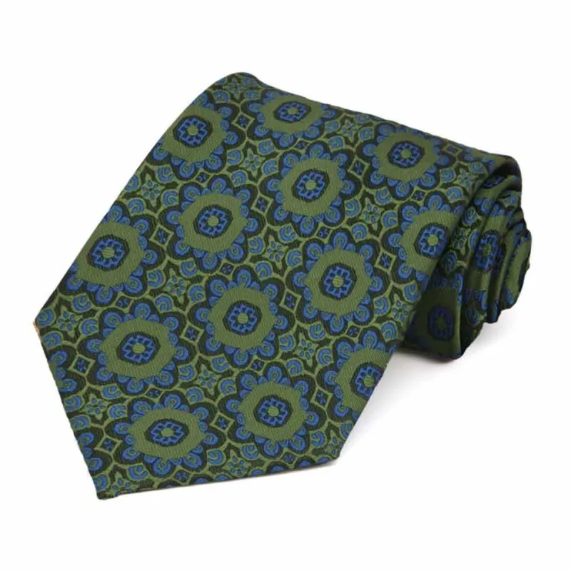Avocado Green Emma Floral Pattern Necktie sold by TieMart
