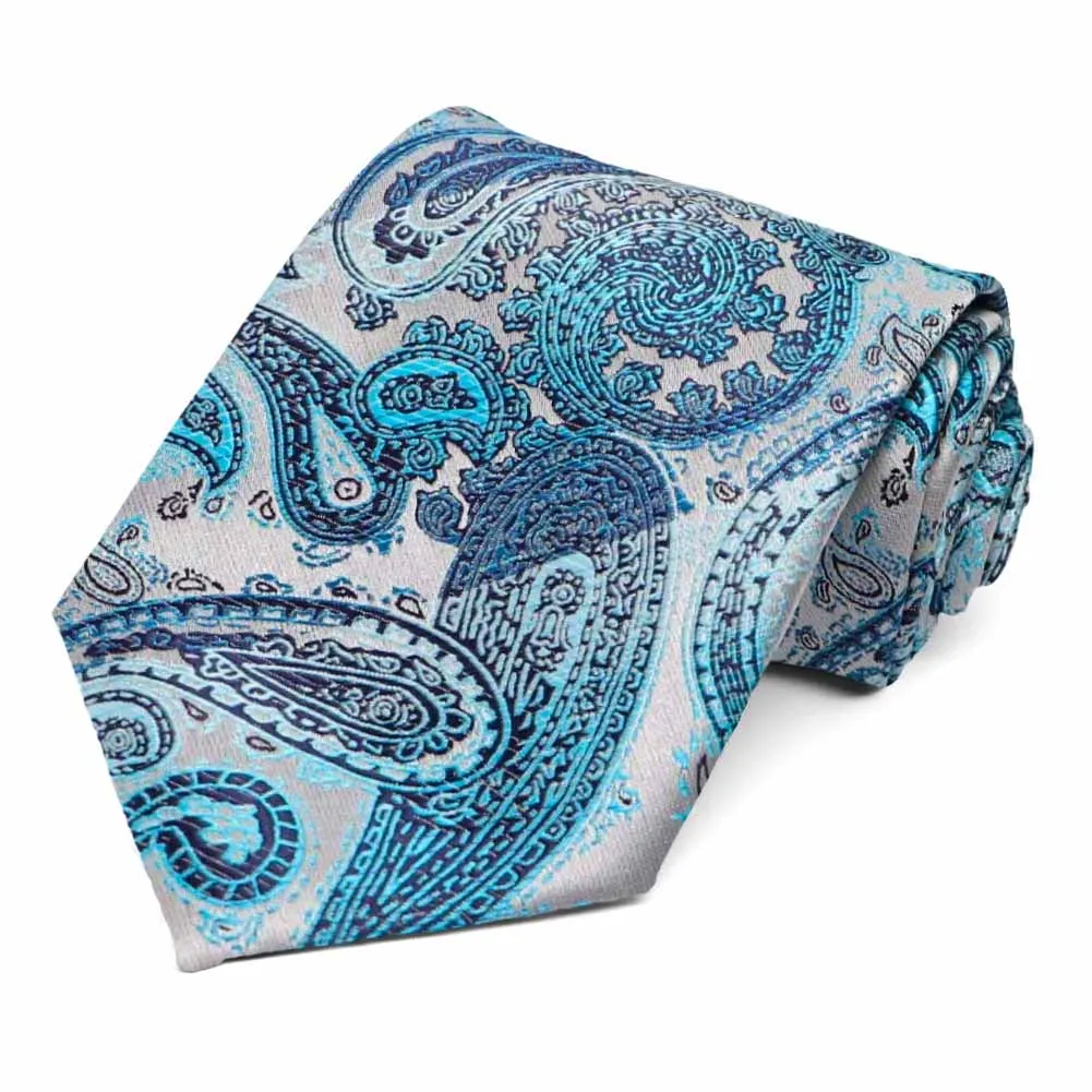 Caribbean Blue Flanders Paisley Necktie sold by TieMart