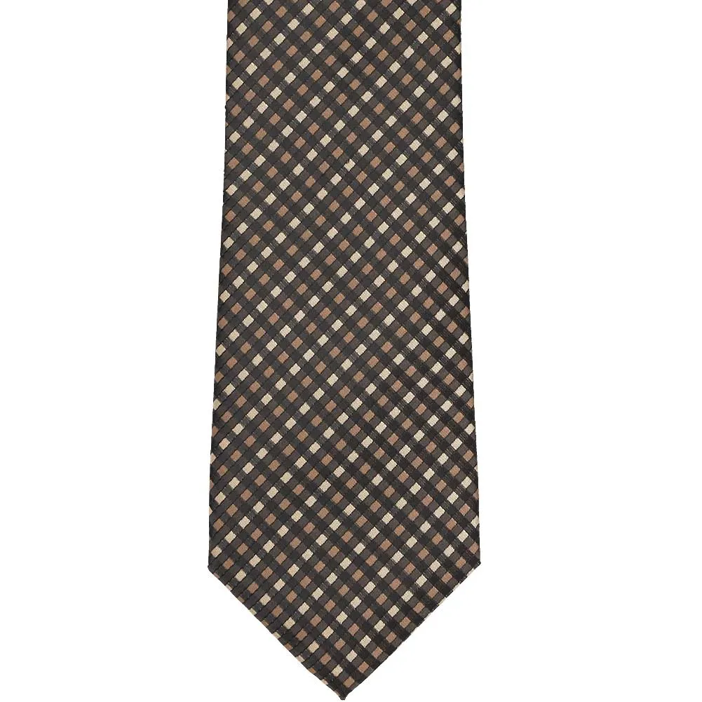 Light Brown George Plaid Extra Long Necktie sold by TieMart product image thumbnail 3