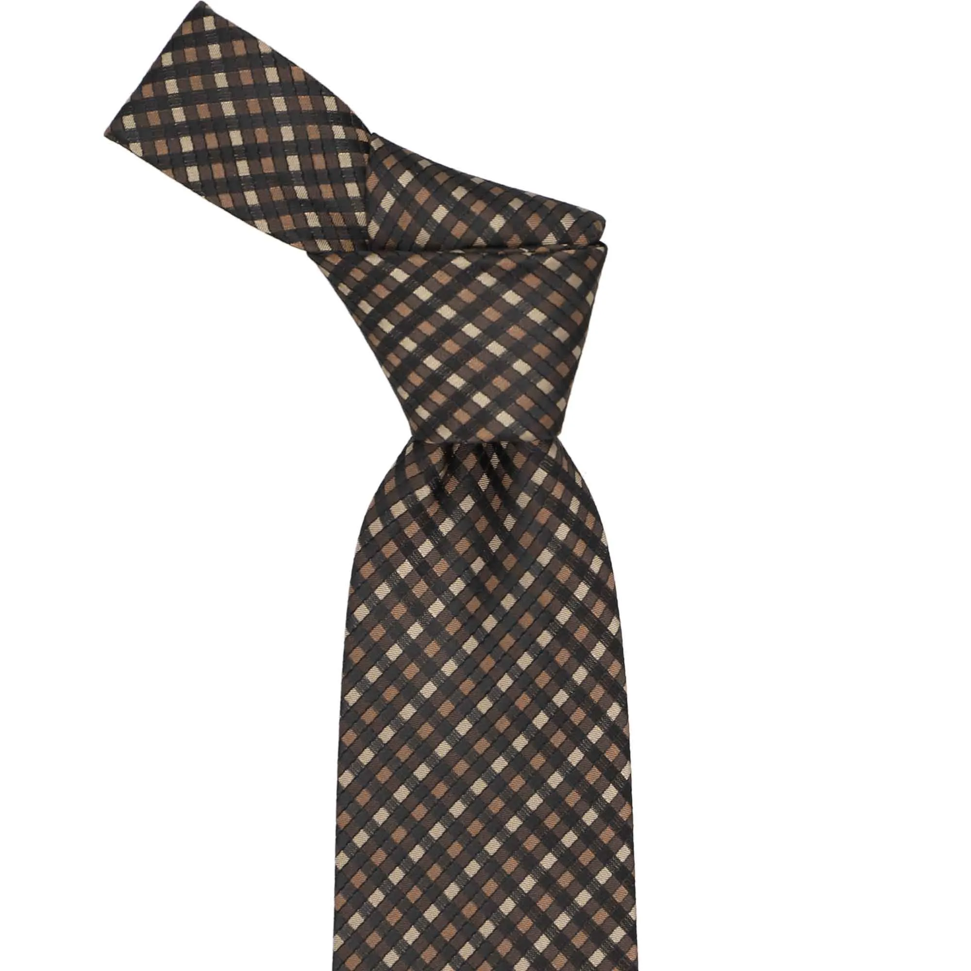 Light Brown George Plaid Extra Long Necktie sold by TieMart product image thumbnail 2