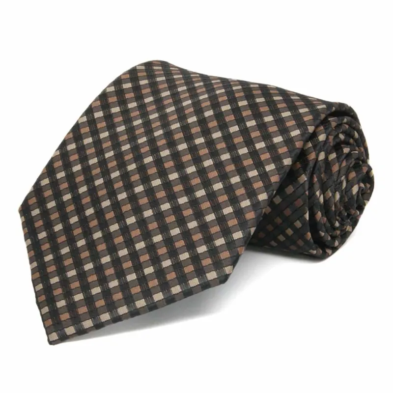 Light Brown George Plaid Extra Long Necktie sold by TieMart