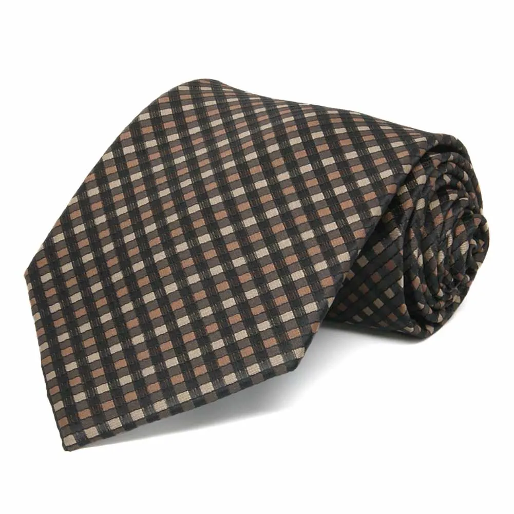 Light Brown George Plaid Extra Long Necktie sold by TieMart