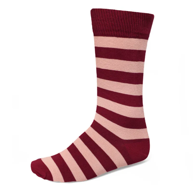 Men's Blush Pink and Burgundy Striped Socks sold by TieMart