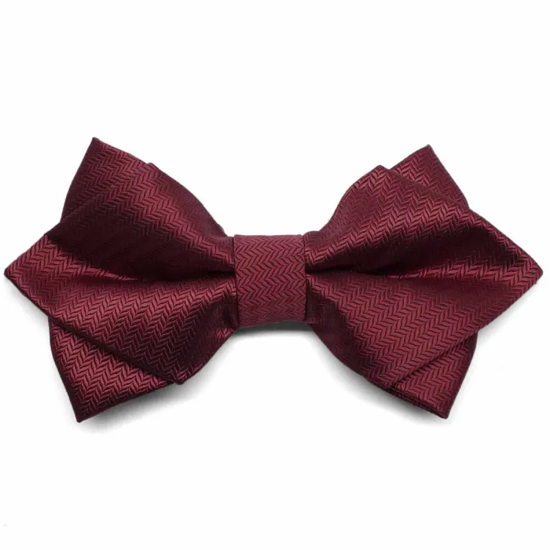 Claret Herringbone Diamond Tip Bow Tie sold by TieMart