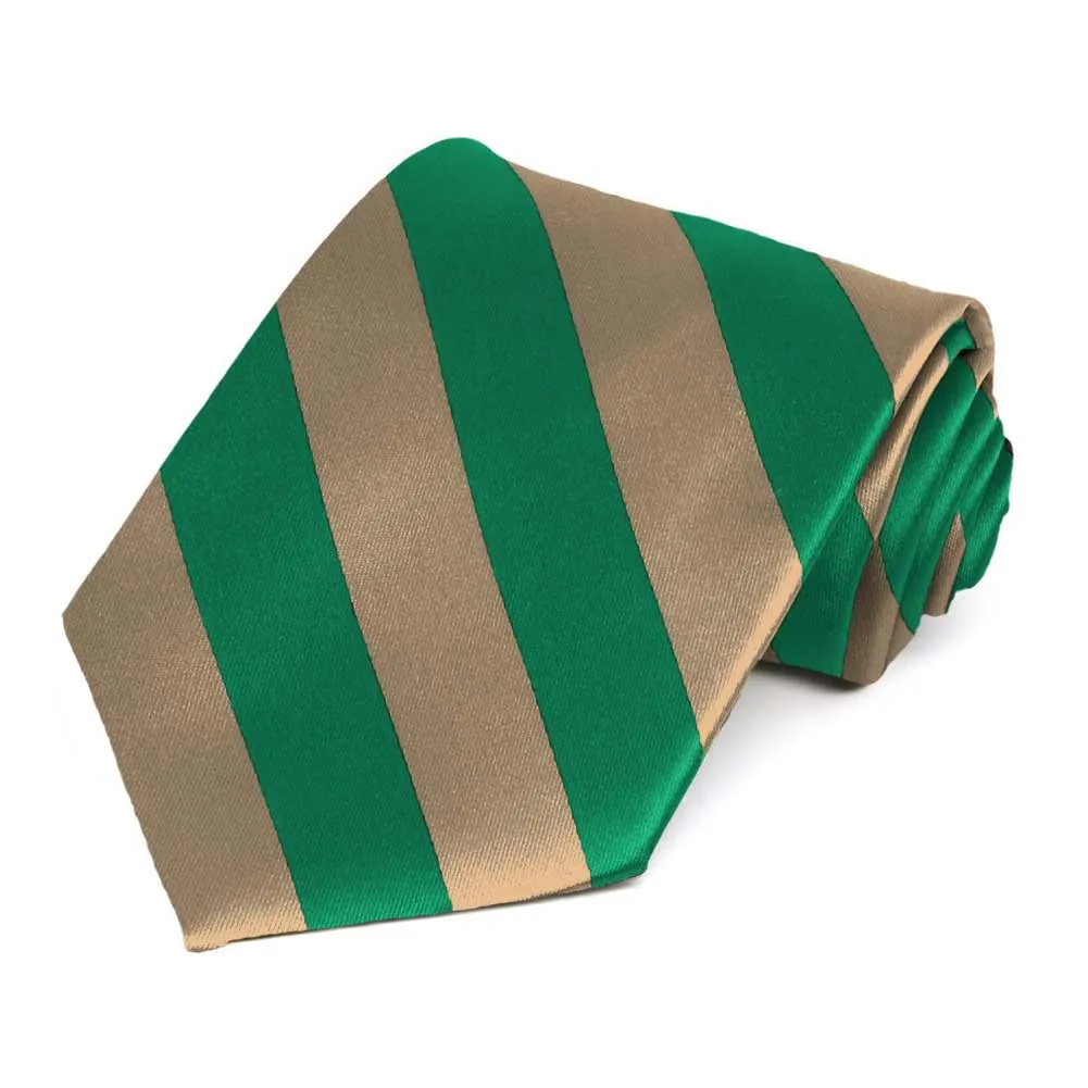 Green and Tan Striped Tie sold by TieMart
