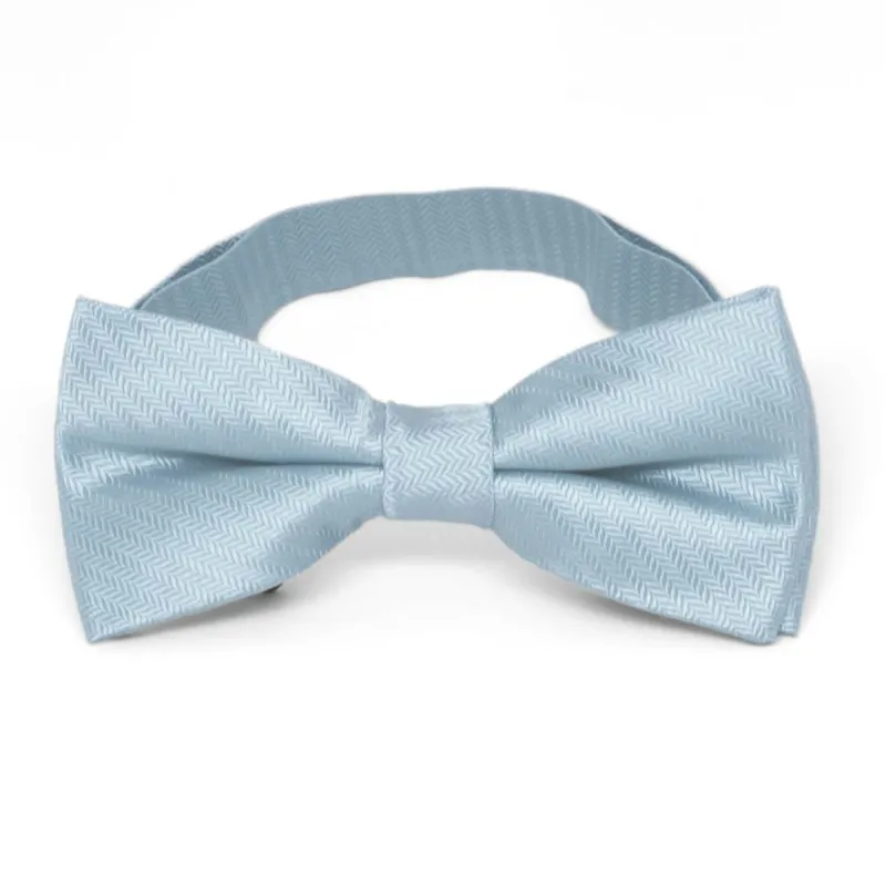 Pale Blue Herringbone Silk Bow Tie sold by TieMart