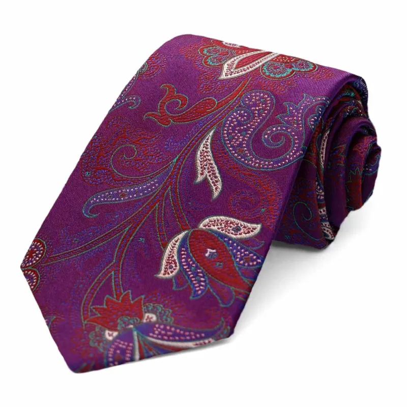 Plum Violet Poet Paisley Silk Narrow Necktie, 3" Width sold by TieMart