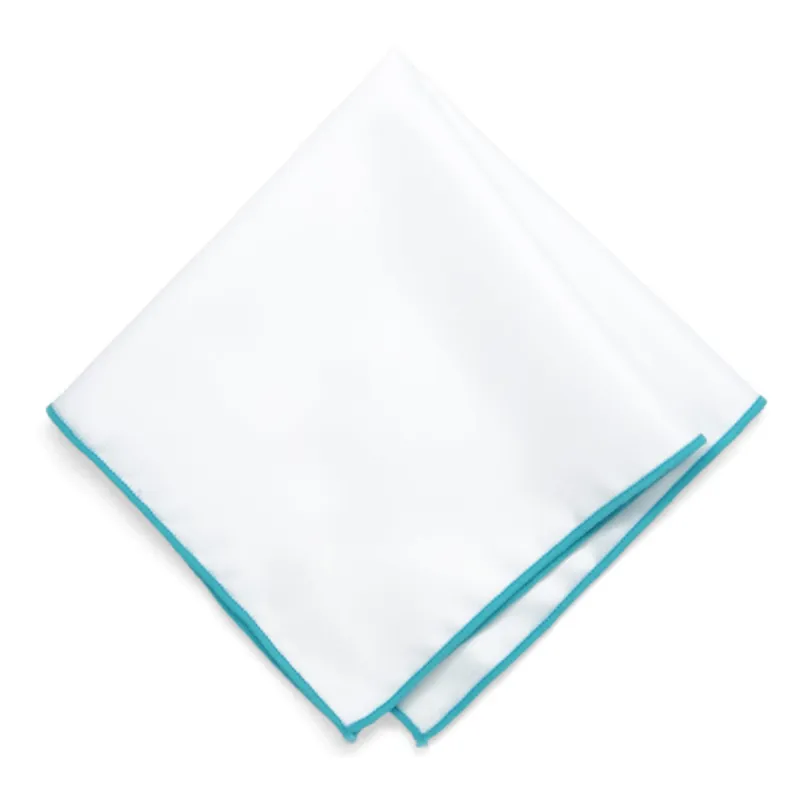 Turquoise Tipped White Pocket Square sold by TieMart