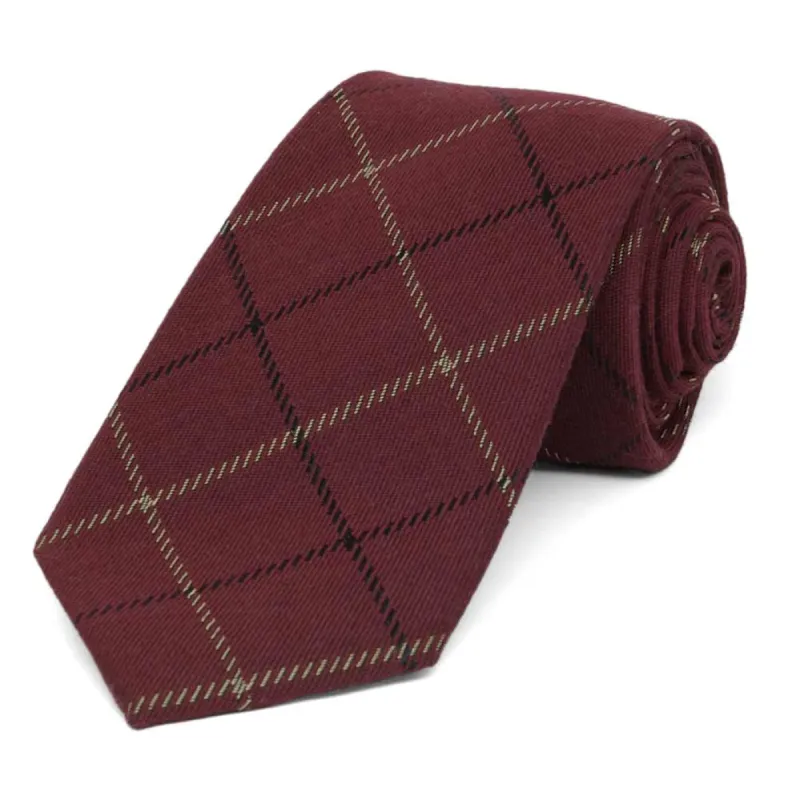 Maroon Chairman Plaid Wool/Silk Narrow Necktie, 3" Width sold by TieMart
