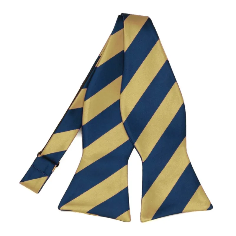 Light Gold and Twilight Blue Striped Self-Tie Bow Tie sold by TieMart