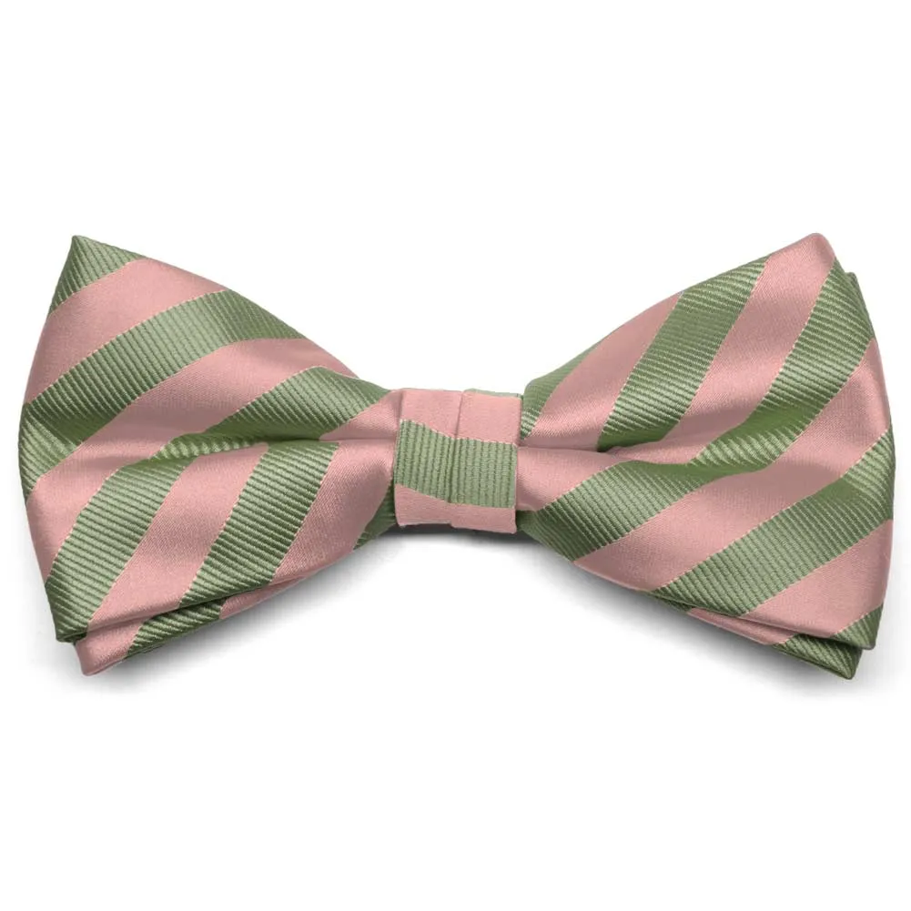 Dusty Pink and Peridot Formal Striped Bow Tie sold by TieMart