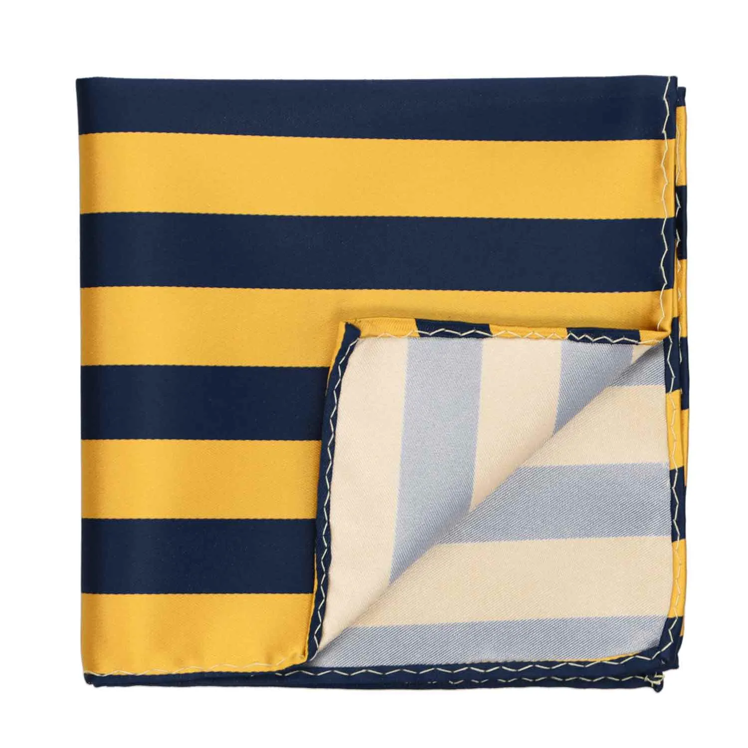 Navy Blue and Golden Yellow Striped Pocket Square sold by TieMart product image thumbnail 2