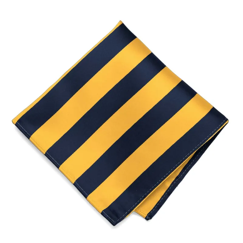 Navy Blue and Golden Yellow Striped Pocket Square sold by TieMart