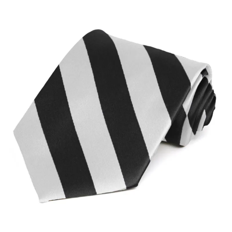 Black and Pale Silver Striped Tie sold by TieMart
