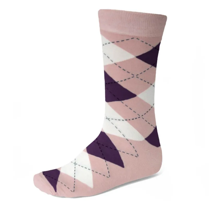 Men's Blush Pink and Eggplant Purple Argyle Socks sold by TieMart