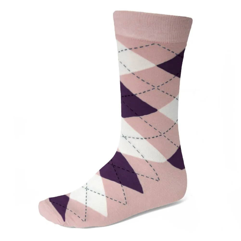 Men's Blush Pink and Eggplant Purple Argyle Socks sold by TieMart