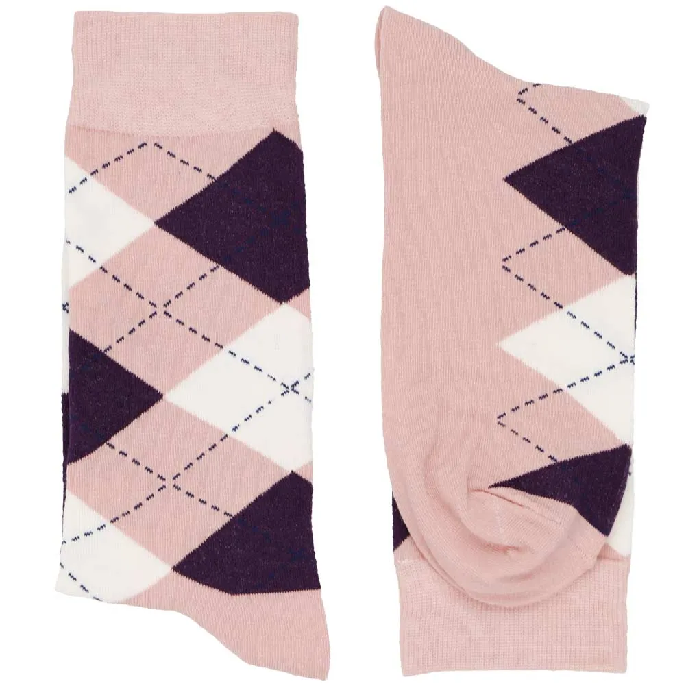 Men's Blush Pink and Eggplant Purple Argyle Socks sold by TieMart product image thumbnail 2
